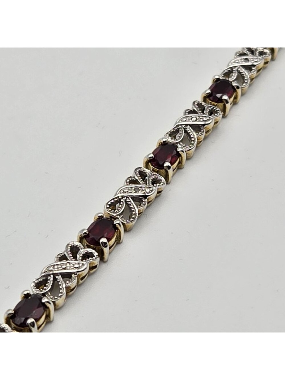Vintage Garnet Sterling Silver Gold-Plated Bracelet Intricate Design